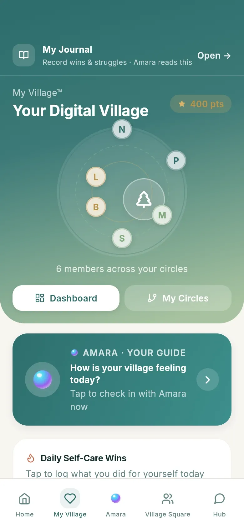 My Village: a map of rings showing the people who support you.